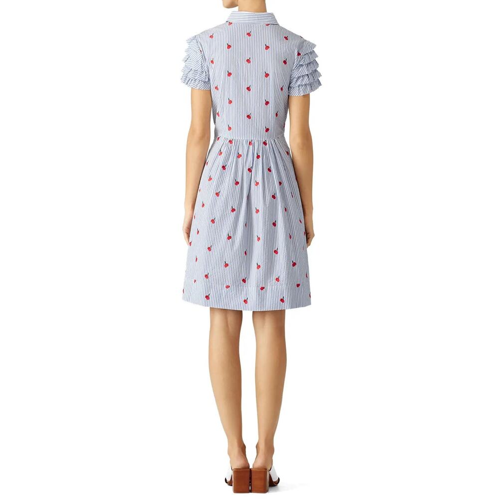 Draper James Cherry Orchard Ruffle Shirtdress Blue Collared Short Sleeve Sz 2 - Picture 3 of 11